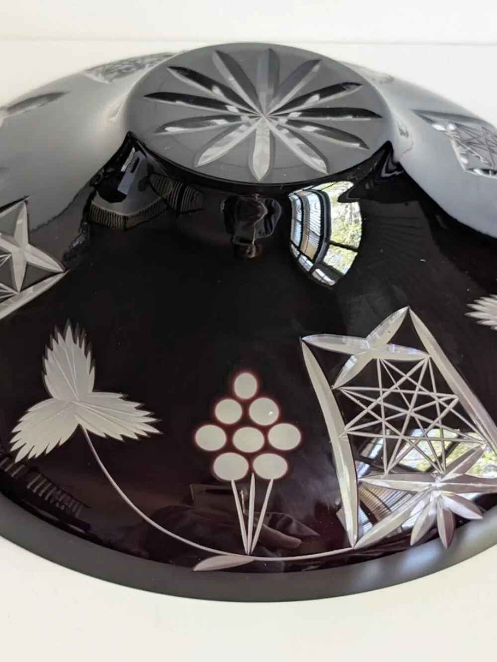 Vintage Dark Ruby Cut to Clear Crystal Fruit Bowl Dish Centerpiece 11.75